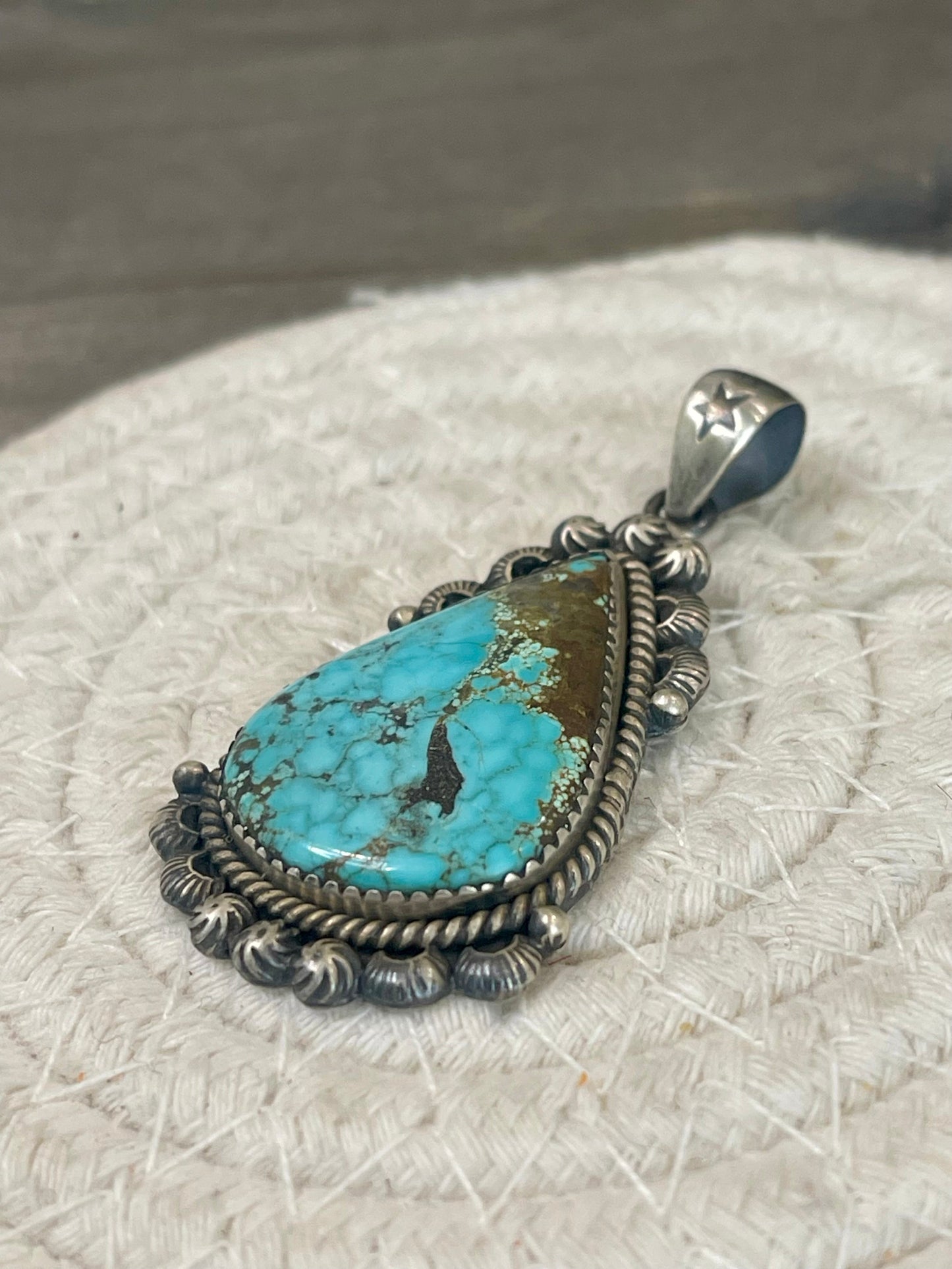 Beautiful Handmade Number 8 Turquoise & Sterling Silver Pendant