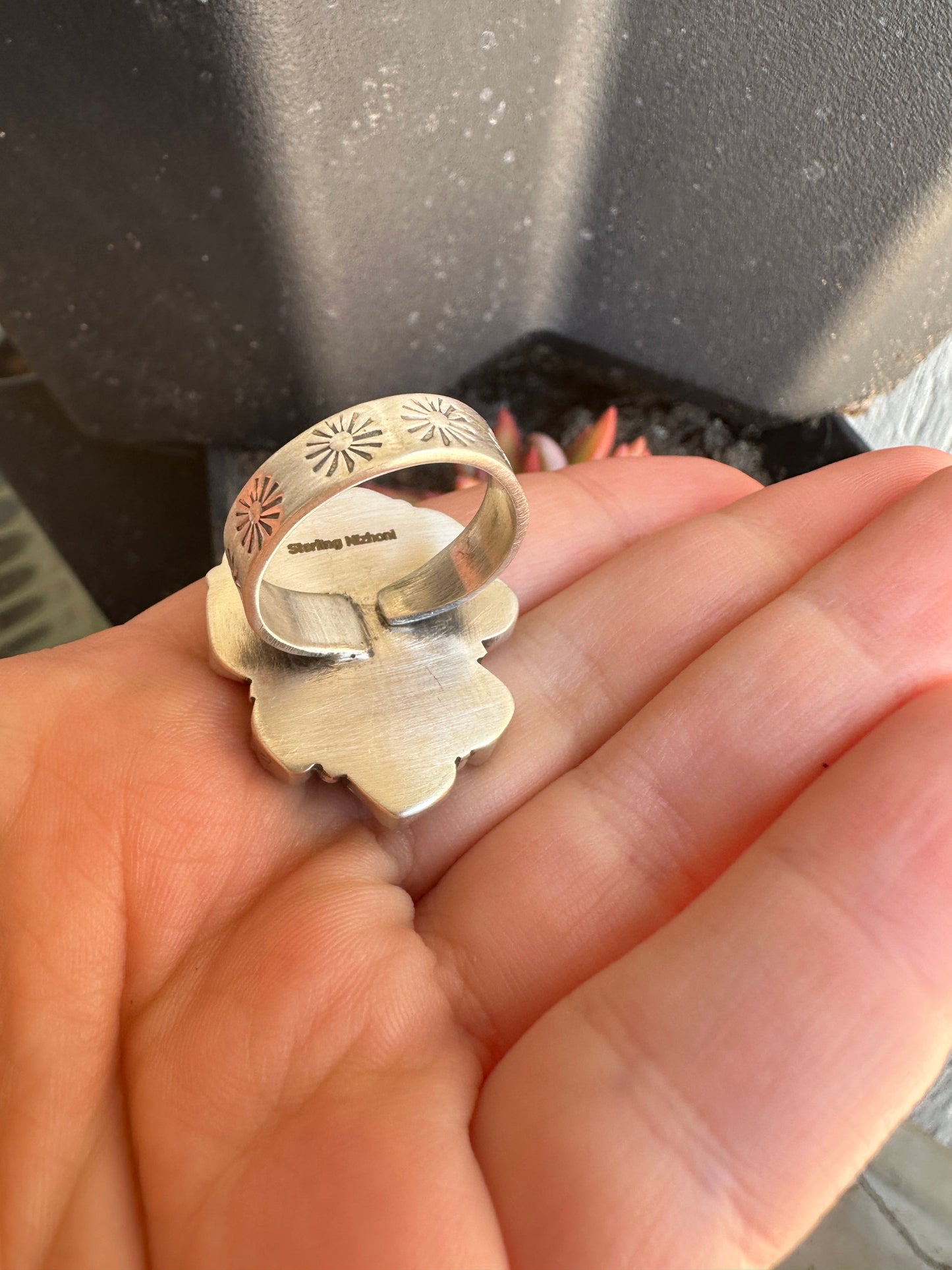 Beautiful Handmade Number 8 Turquoise And Sterling Silver Adjustable Cluster Ring