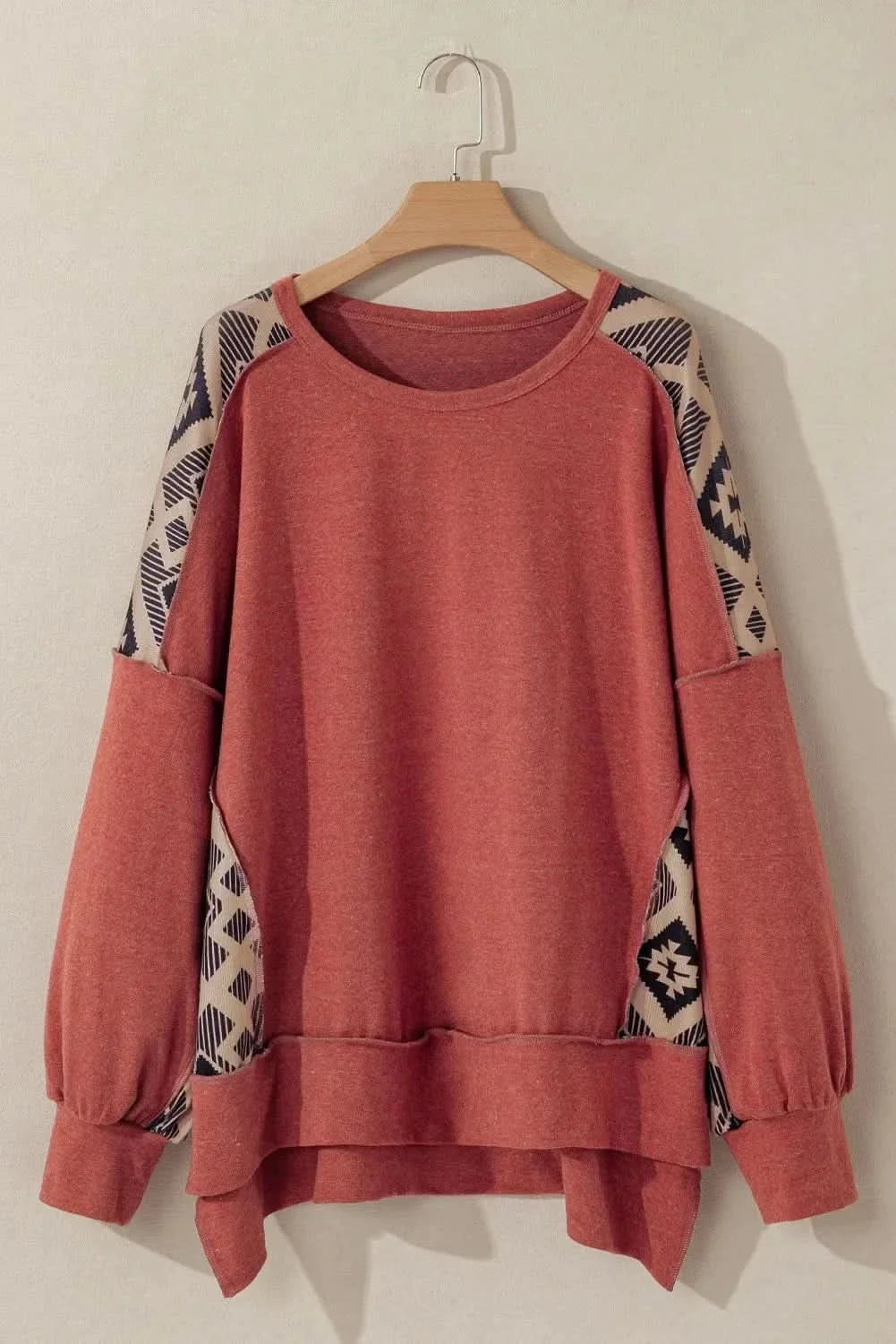 Plus Size Geometric Round Neck Long Sleeve Sweatshirt