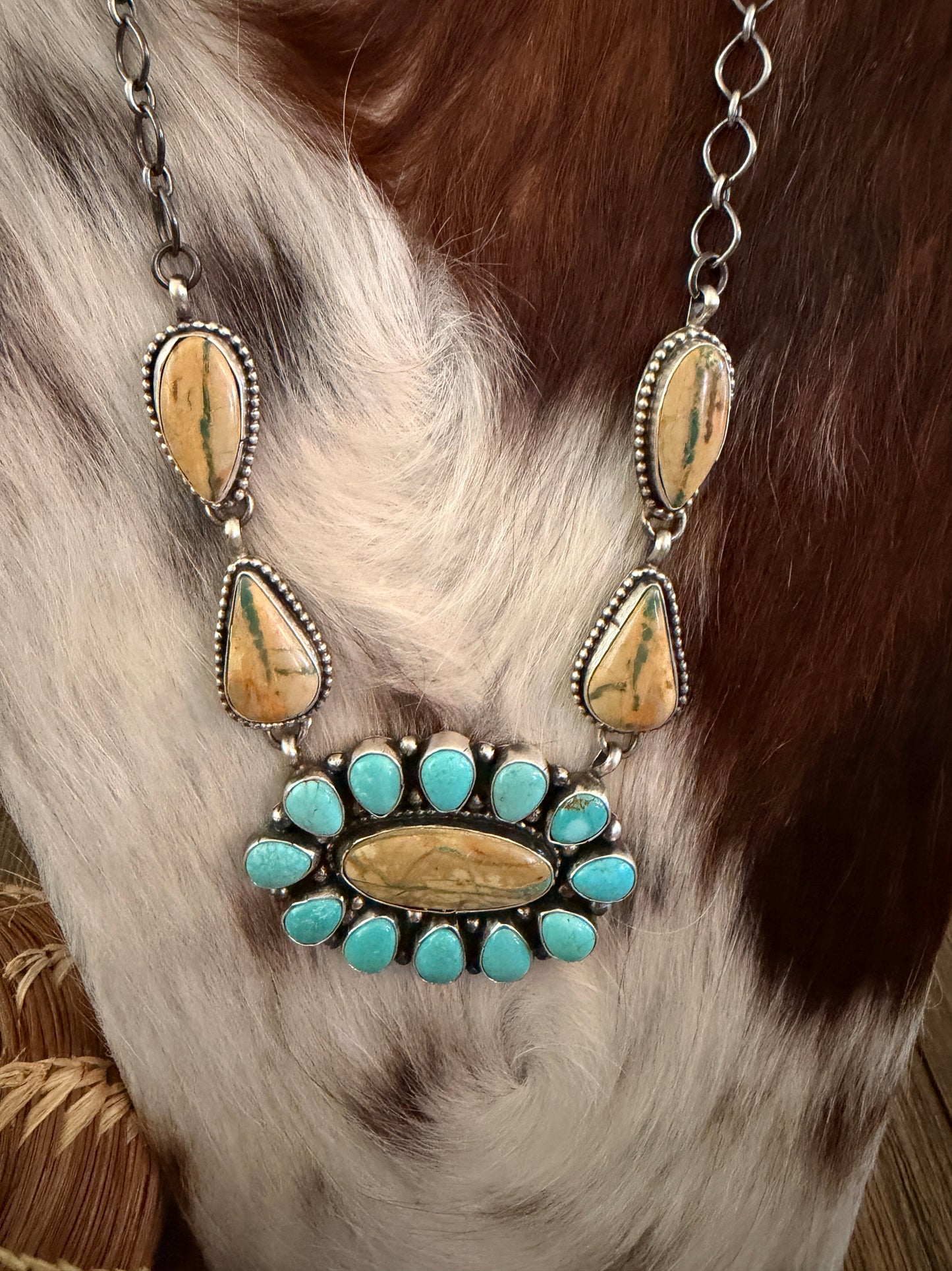 Handcrafted Multi Turquoise & Sterling Silver Necklace and Earring Set by Sheila Becenti