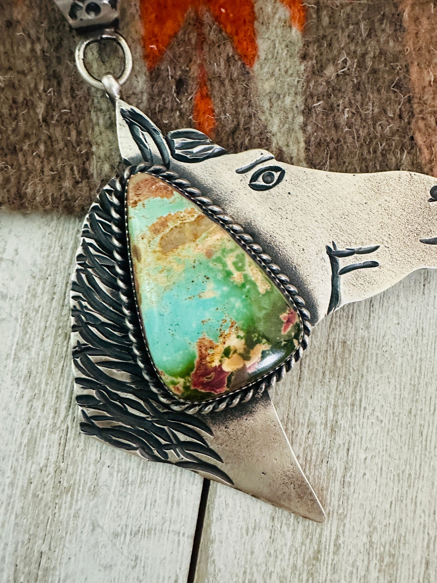 Handcrafted Turquoise & Sterling Silver Horse Pendant by Kevin Billah