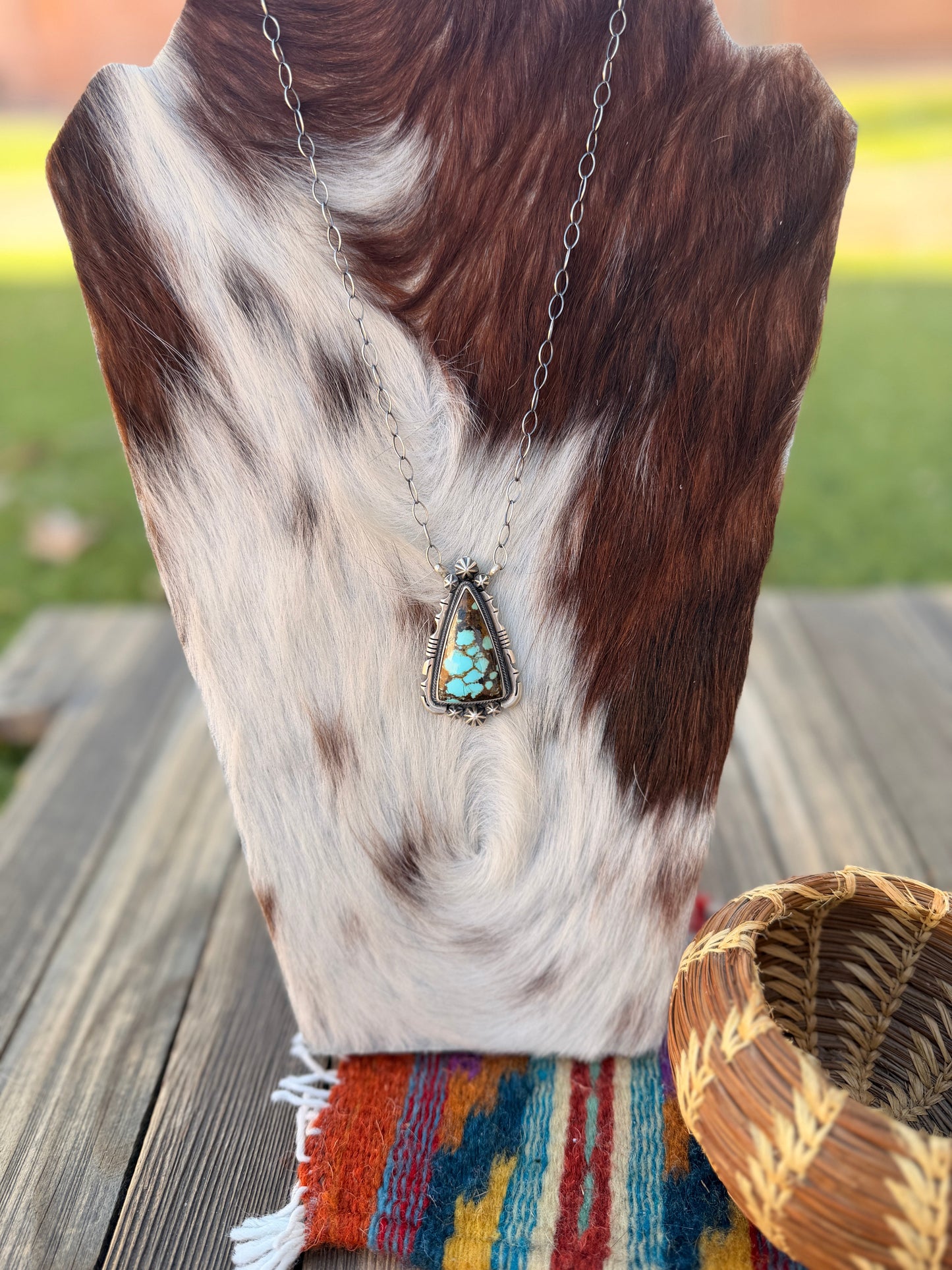 Handcrafted Number 8 Turquoise & Sterling Silver Necklace by Daniel Benally