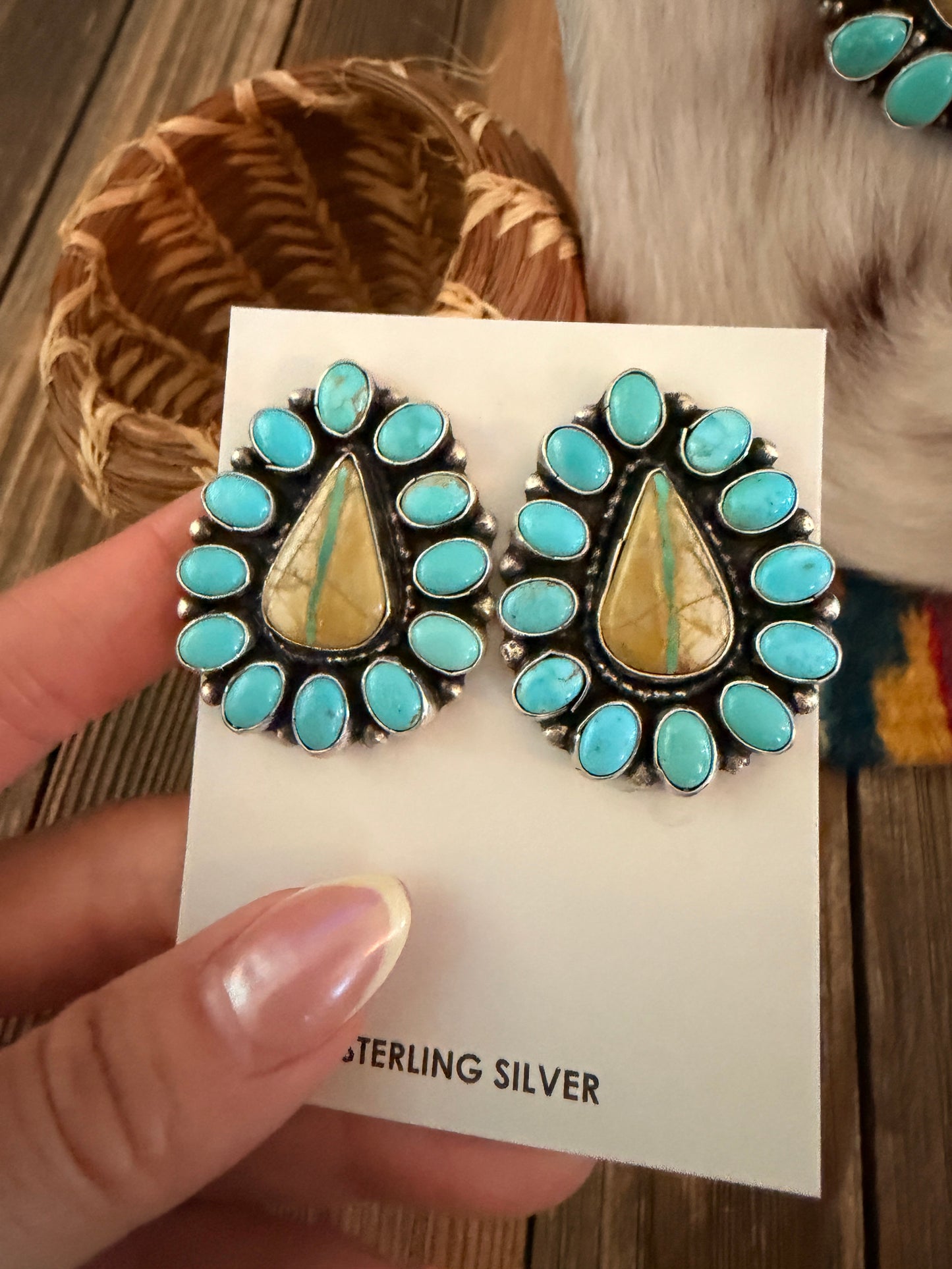 Handcrafted Multi Turquoise & Sterling Silver Necklace and Earring Set by Sheila Becenti