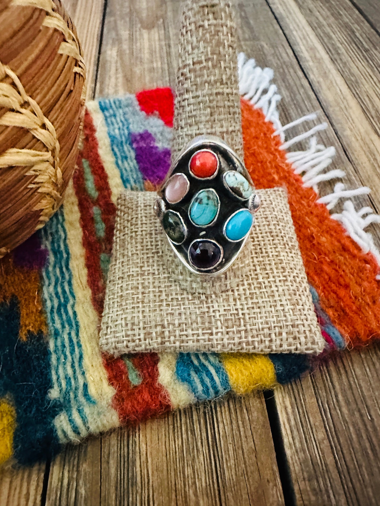 Handcrafted Multi Stone & Sterling Silver Ring Size 11 by Emer Thompson
