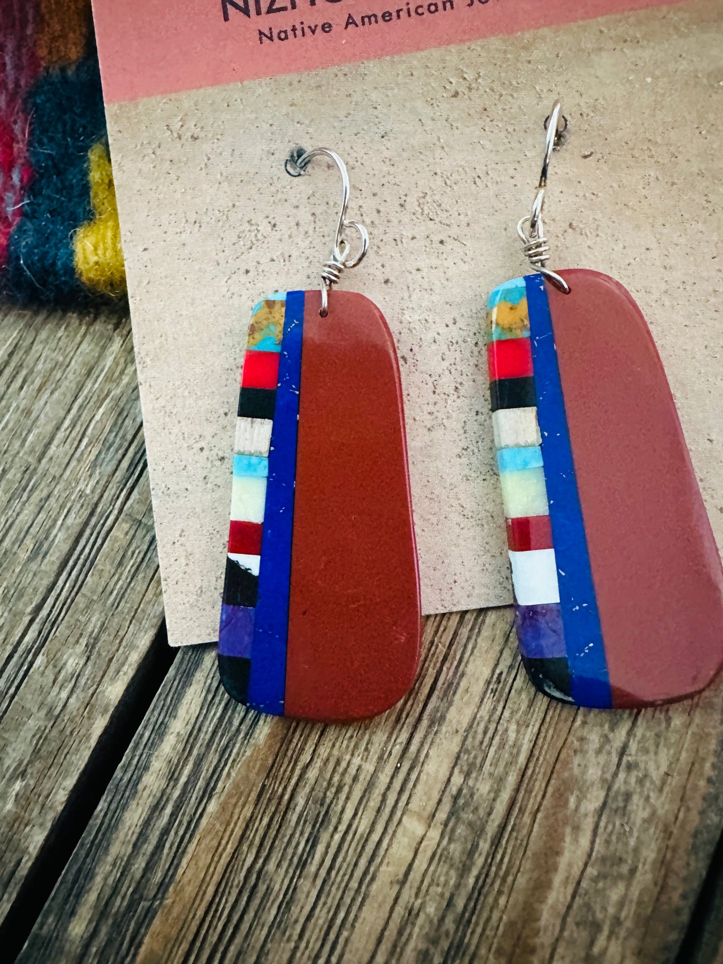Handcrafted Multi Stone Inlay Slab Dangle Earrings