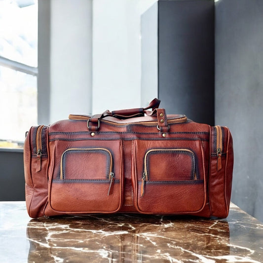 Rustic leather duffle bag