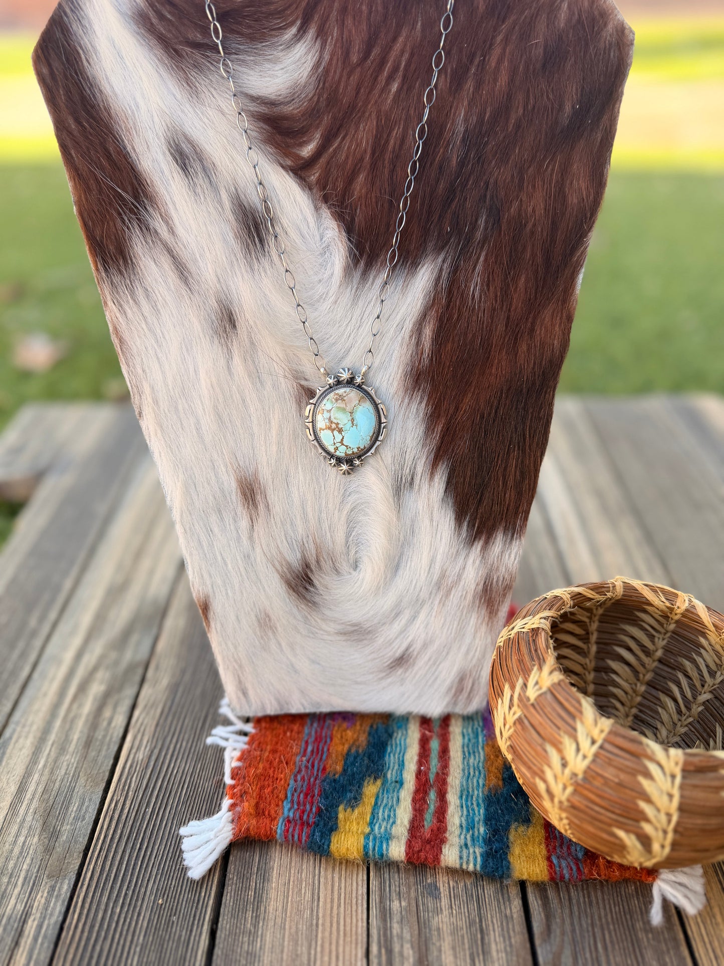 Handcrafted Golden Hills Turquoise & Sterling Silver Necklace by Daniel Benally