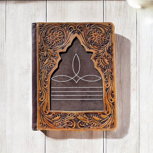 Brown BootStitch tooled leather folder