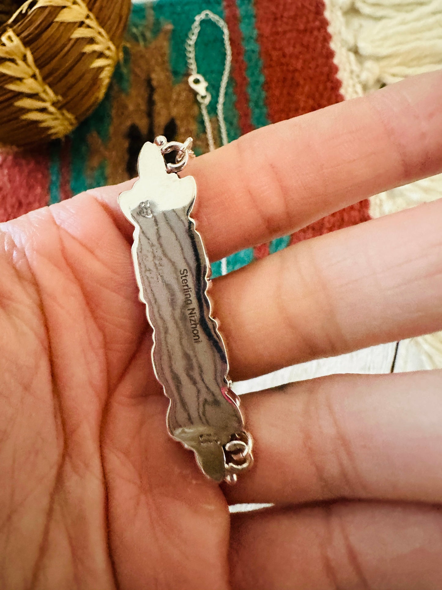 ** Christmas Collection ** Handmade Sterling Silver, Turquoise & Coral Necklace Signed Nizhoni