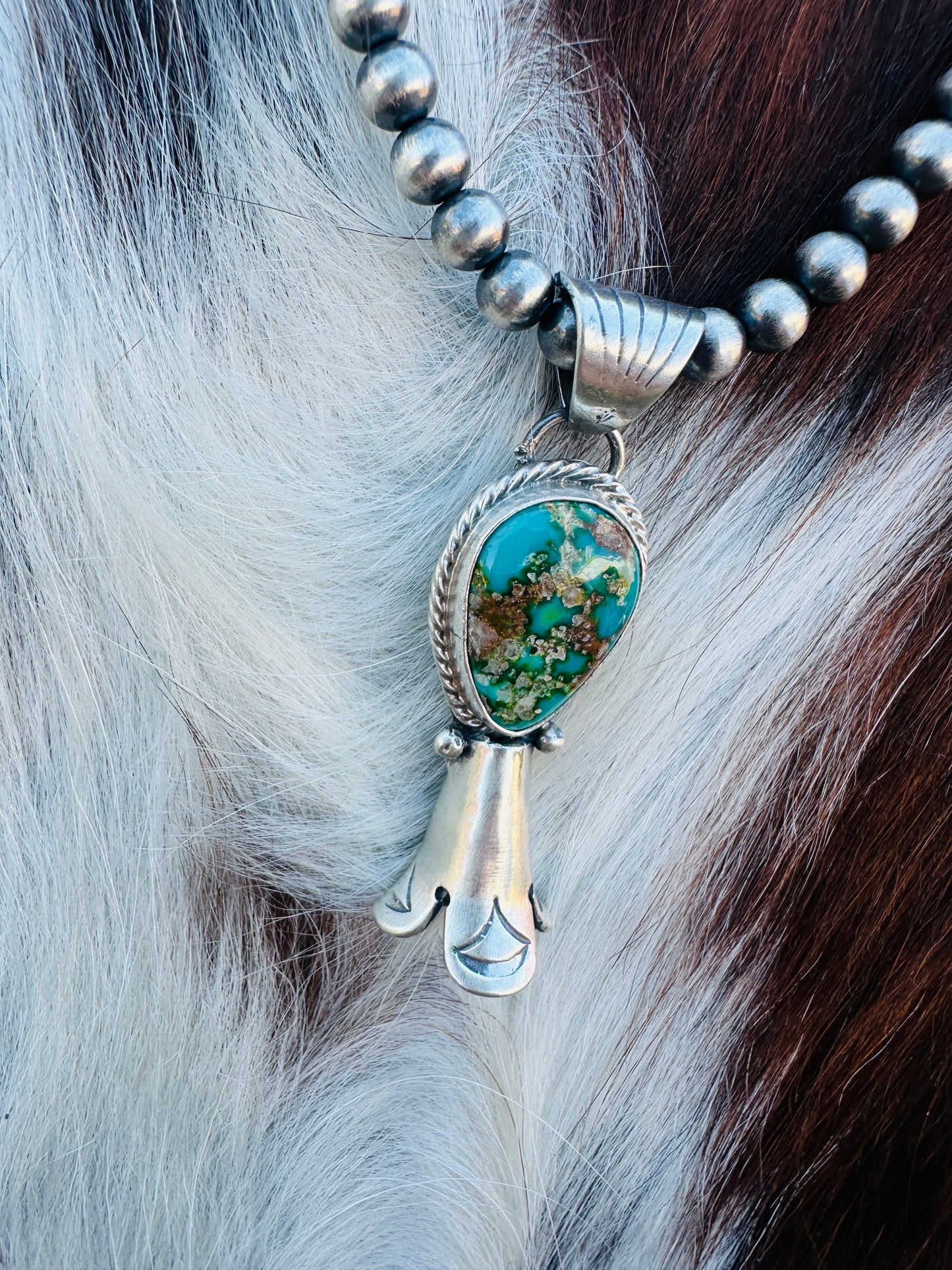 Handcrafted Turquoise & Sterling Silver Beaded Blossom Necklace