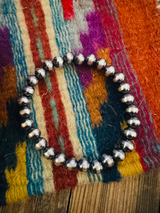 Handcrafted 6mm Sterling Silver Pearl Beaded Stretch Bracelet