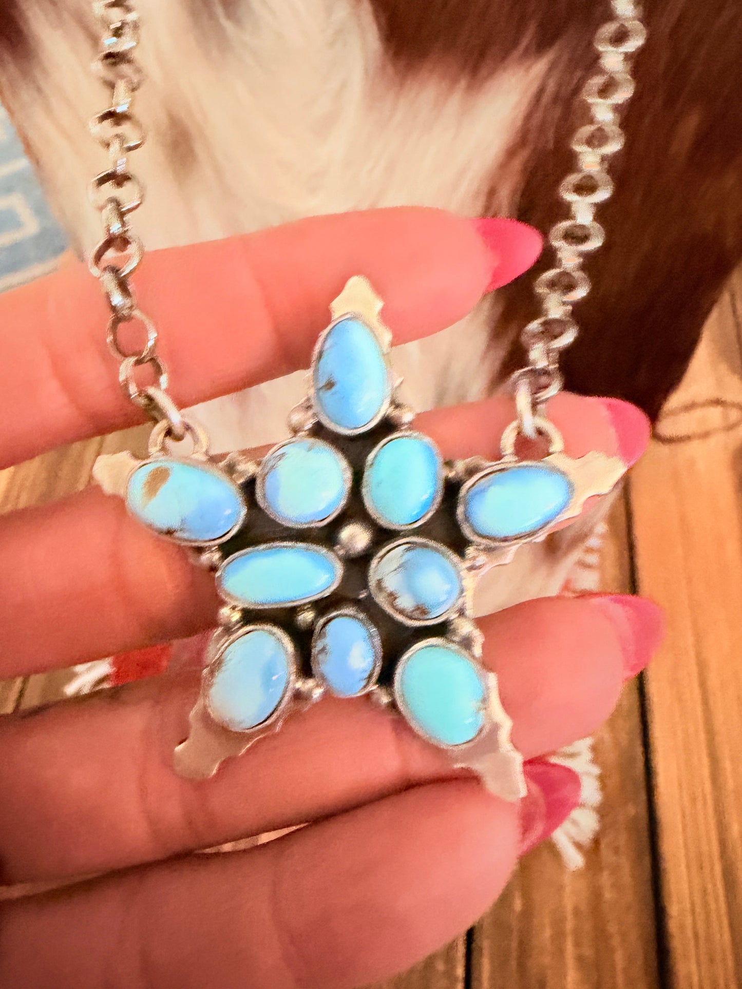 Handcrafted Golden Hills Turquoise & Sterling Silver Star Necklace by Emer Thompson