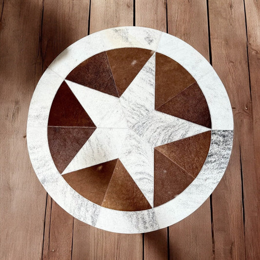 Star cowhide patchwork rug 3x3’