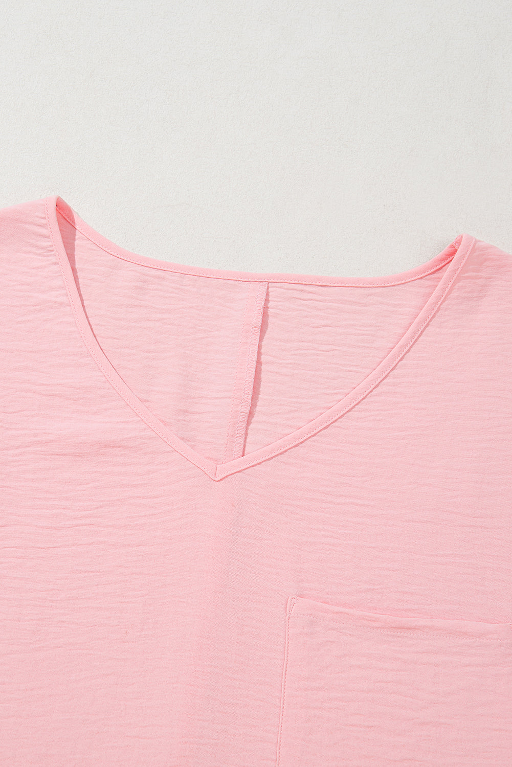 Pink Textured Half Sleeve V Neck Plus Size T Shirt with Chest Pocket