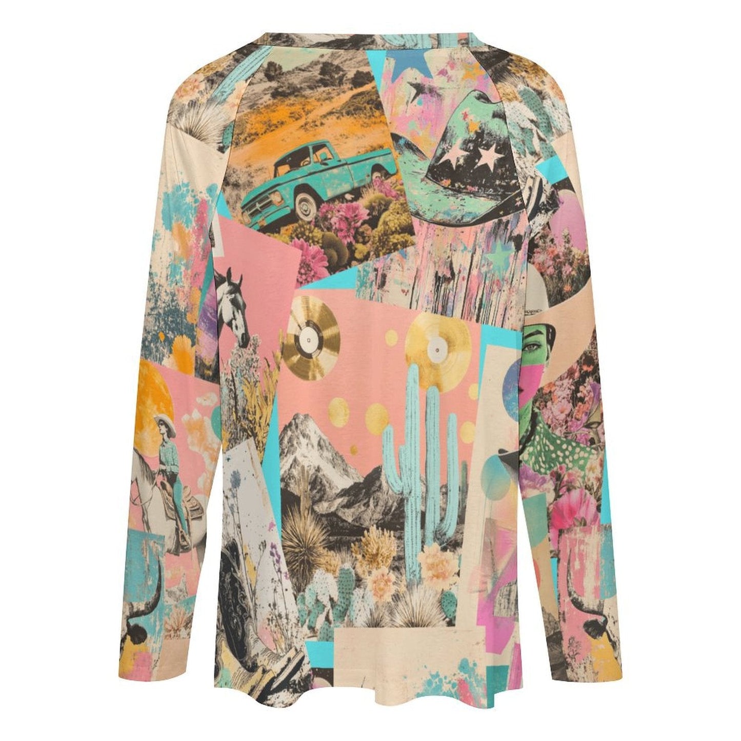 Baha Ranch Retro Pop Western Collage Long Sleeve Top