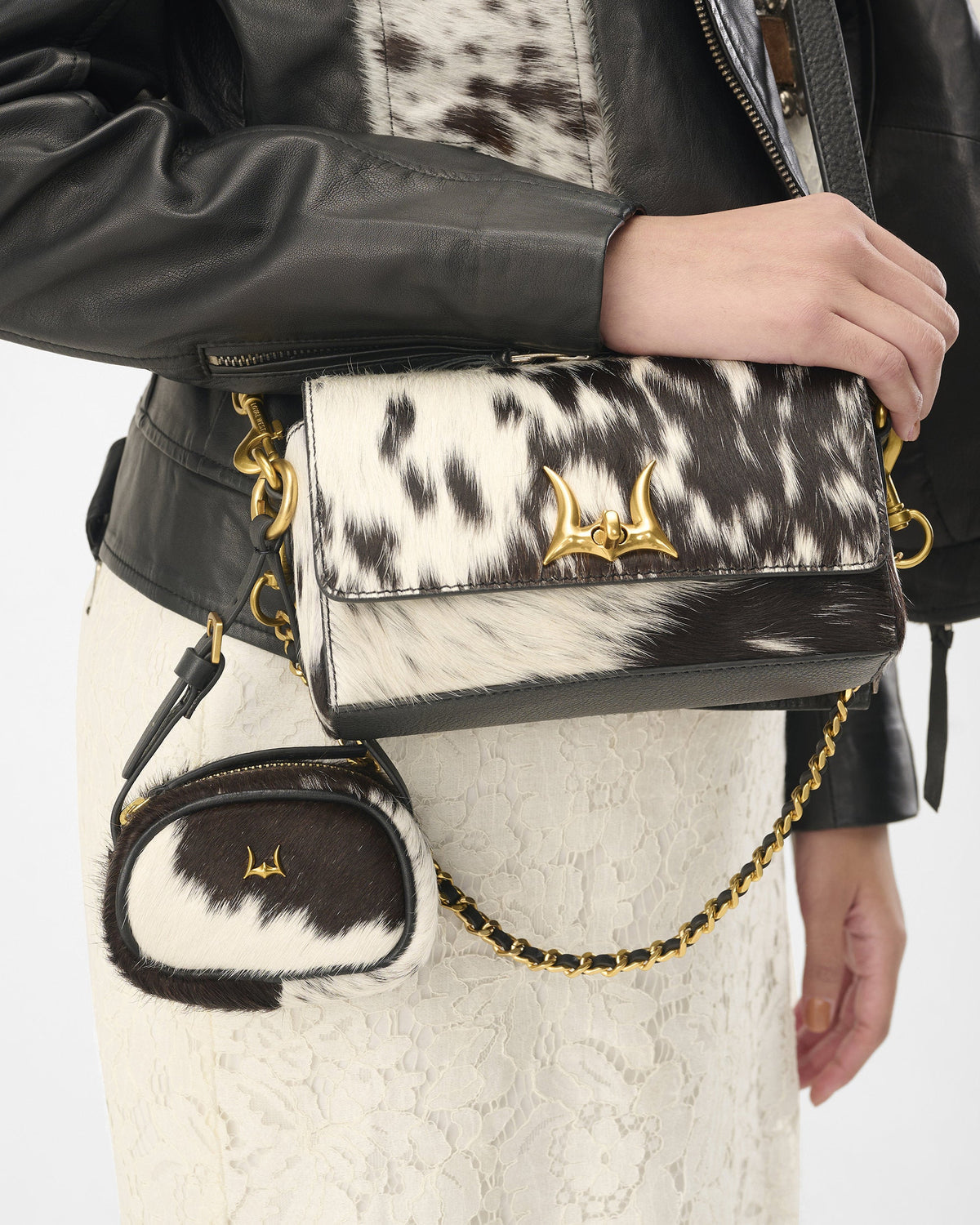 Loyal West Savi Mini Bag In Black & White Cowhide
