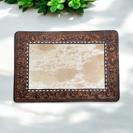 Tooled & cowhide placemat dinner table