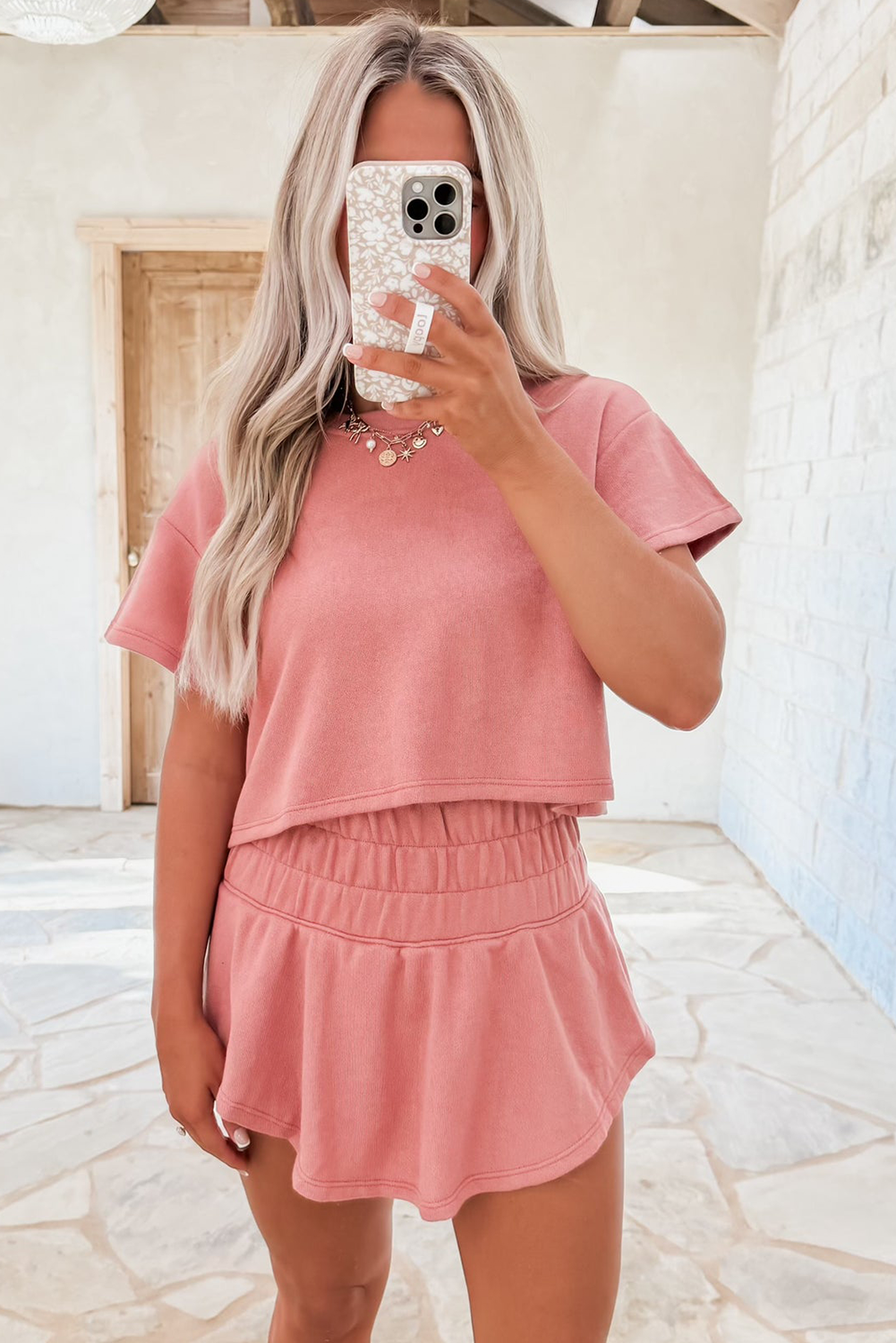 Luxury Cropped Tee and Ruffle High Waist Skort Set