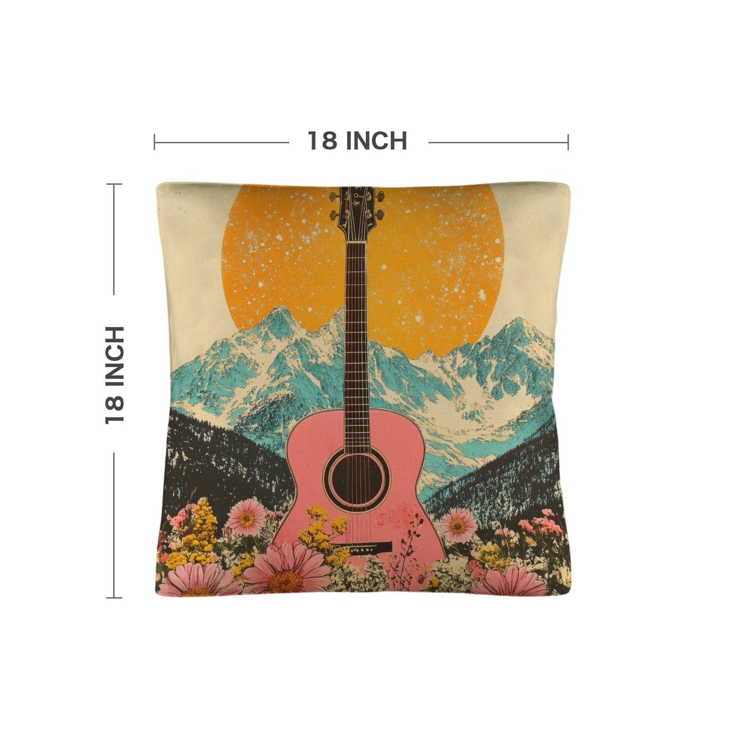 Baha Ranch Retro Pop Western Pink Guitar Pillow Case Made in America