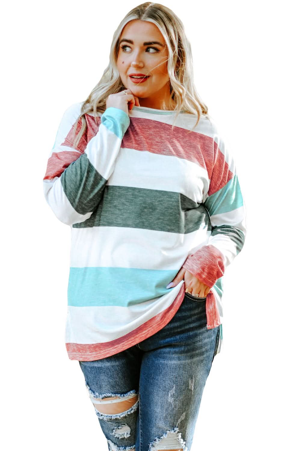 Plus Size Colorblock Pullover