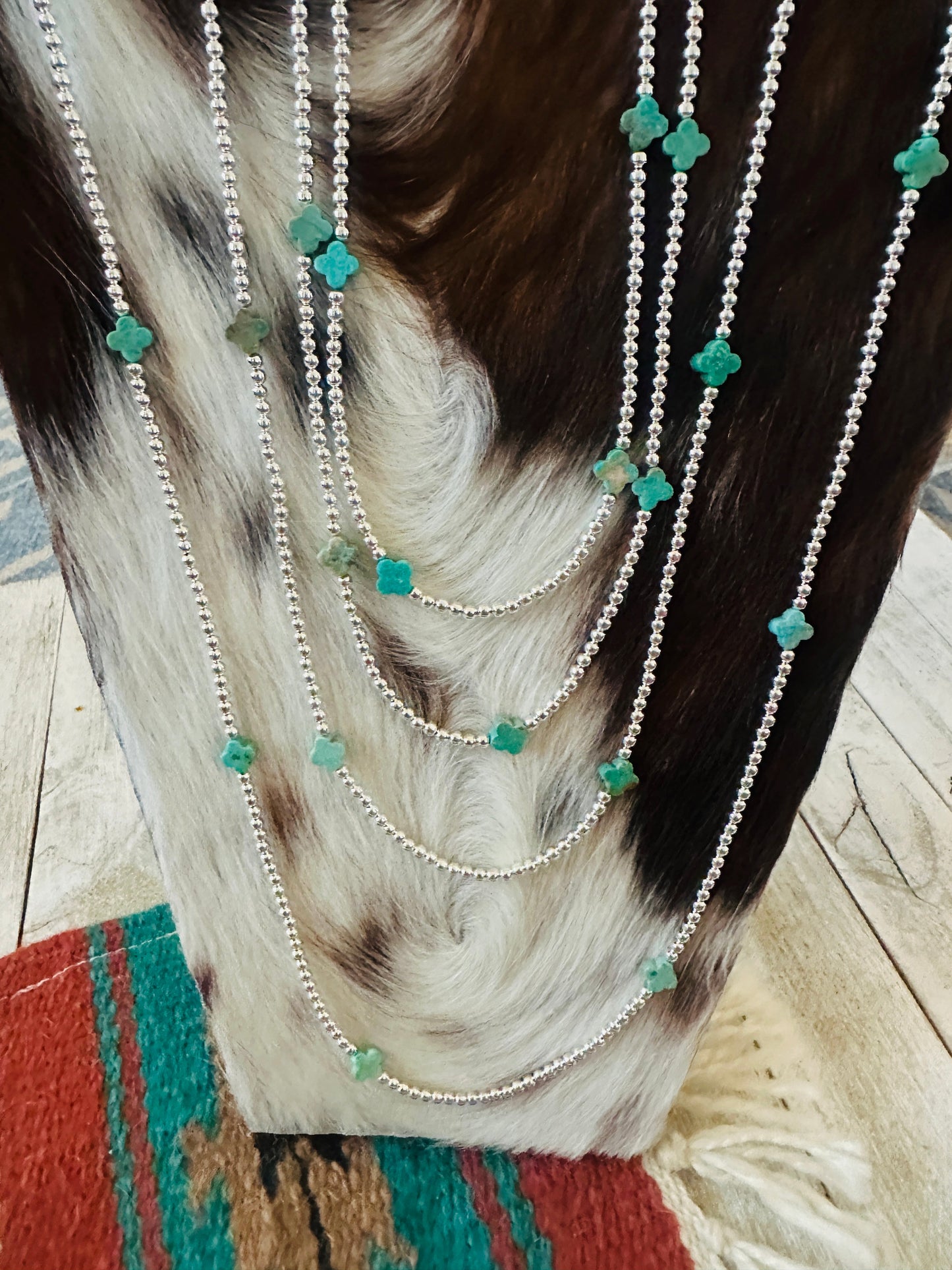 Handcrafted Sterling Silver & Turquoise Clover Cross Beaded Necklace