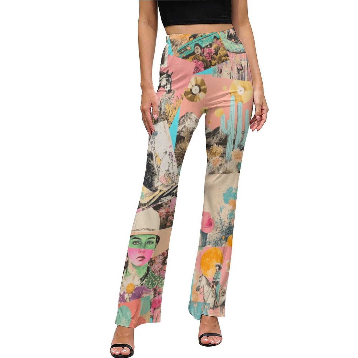 Baha Ranch Retro Pop Western Collage Flare Pants