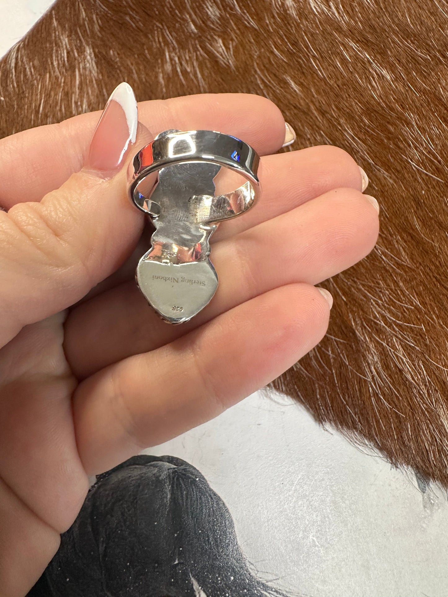 Beautiful Handmade Fire Opal And Sterling Silver Adjustable 3 Stone HEART Ring