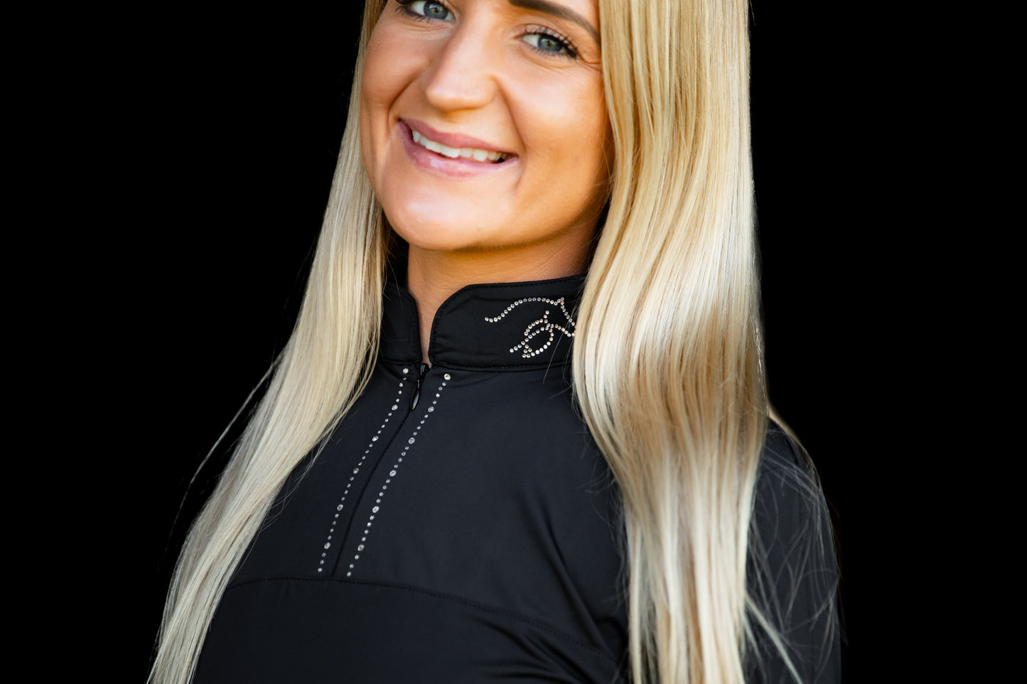 Black Longsleeve 1/2 Zip Crystals