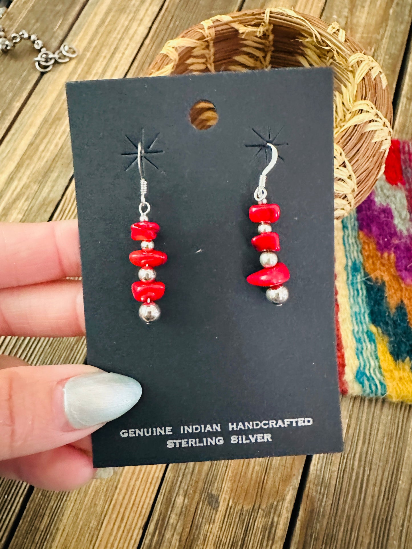 Handcrafted Apple Coral & Sterling Silver Beaded Dangle Earrings