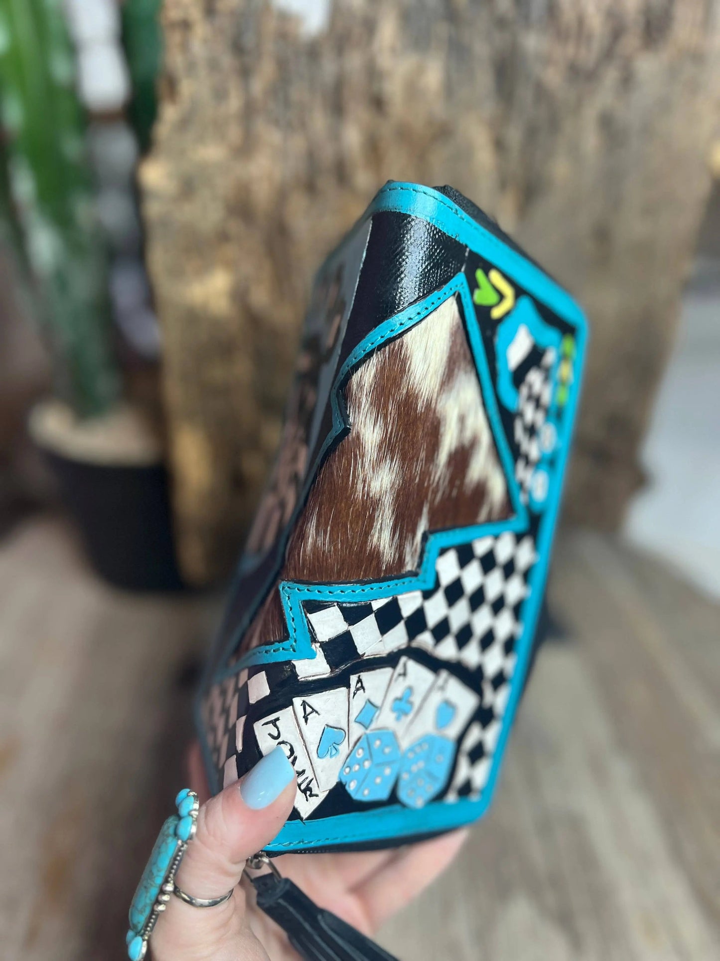 Turquoise Rocker Electric Rodeo Large Zippered Wallet