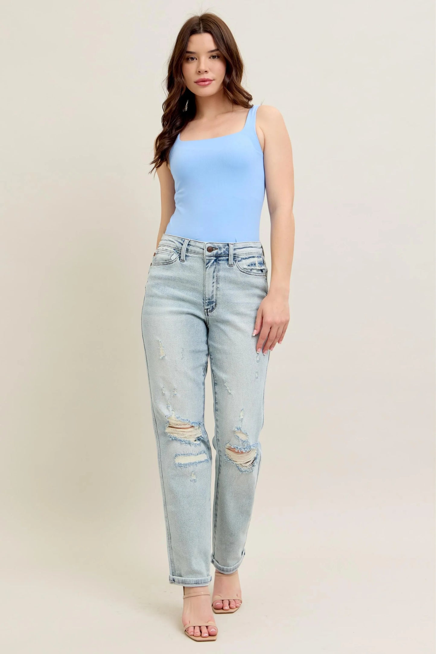 Judy Blue Plus Size Full Size Mr Repair Stitch Detail Destroyed Boyfriend Jeans