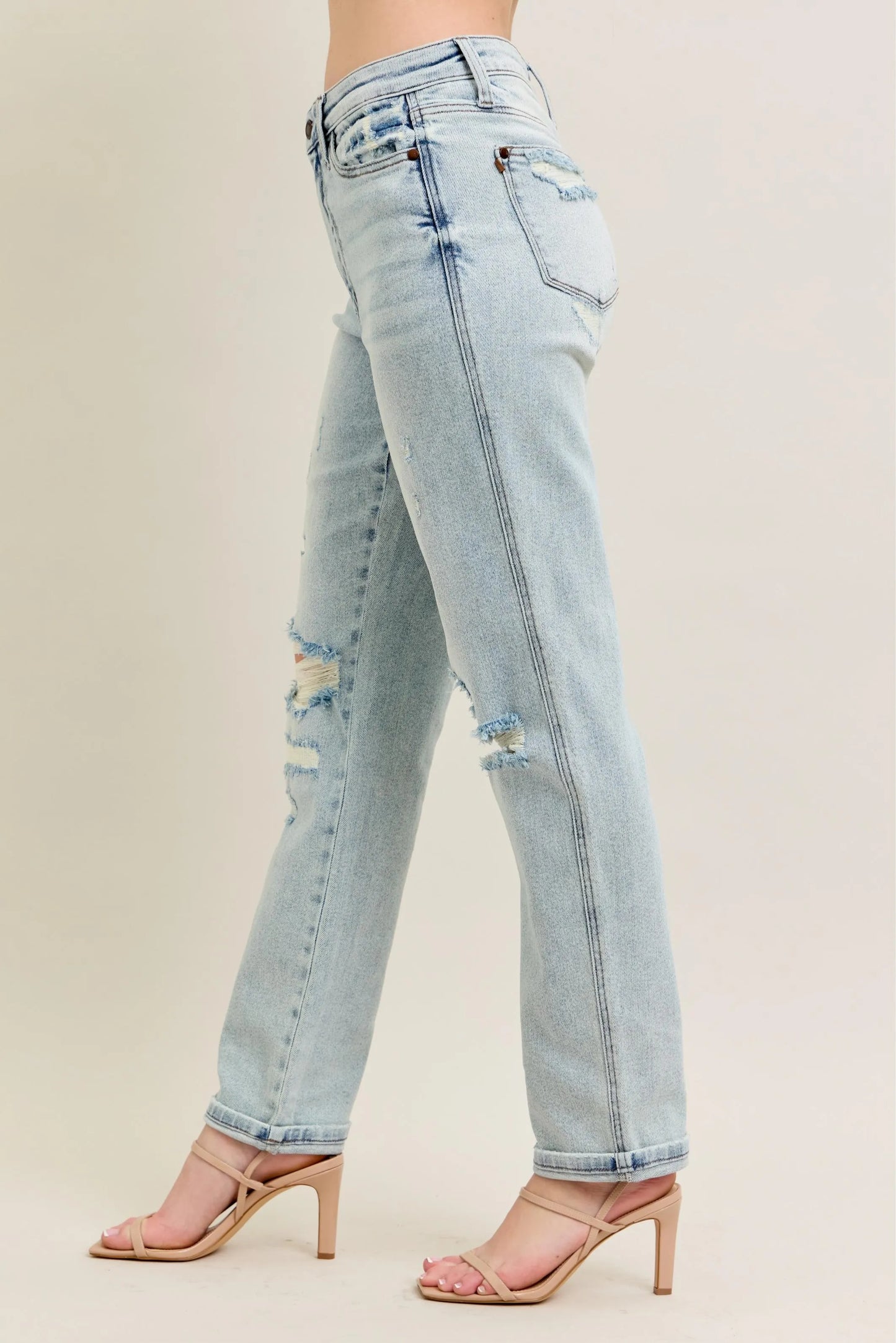 Judy Blue Plus Size Full Size Mr Repair Stitch Detail Destroyed Boyfriend Jeans