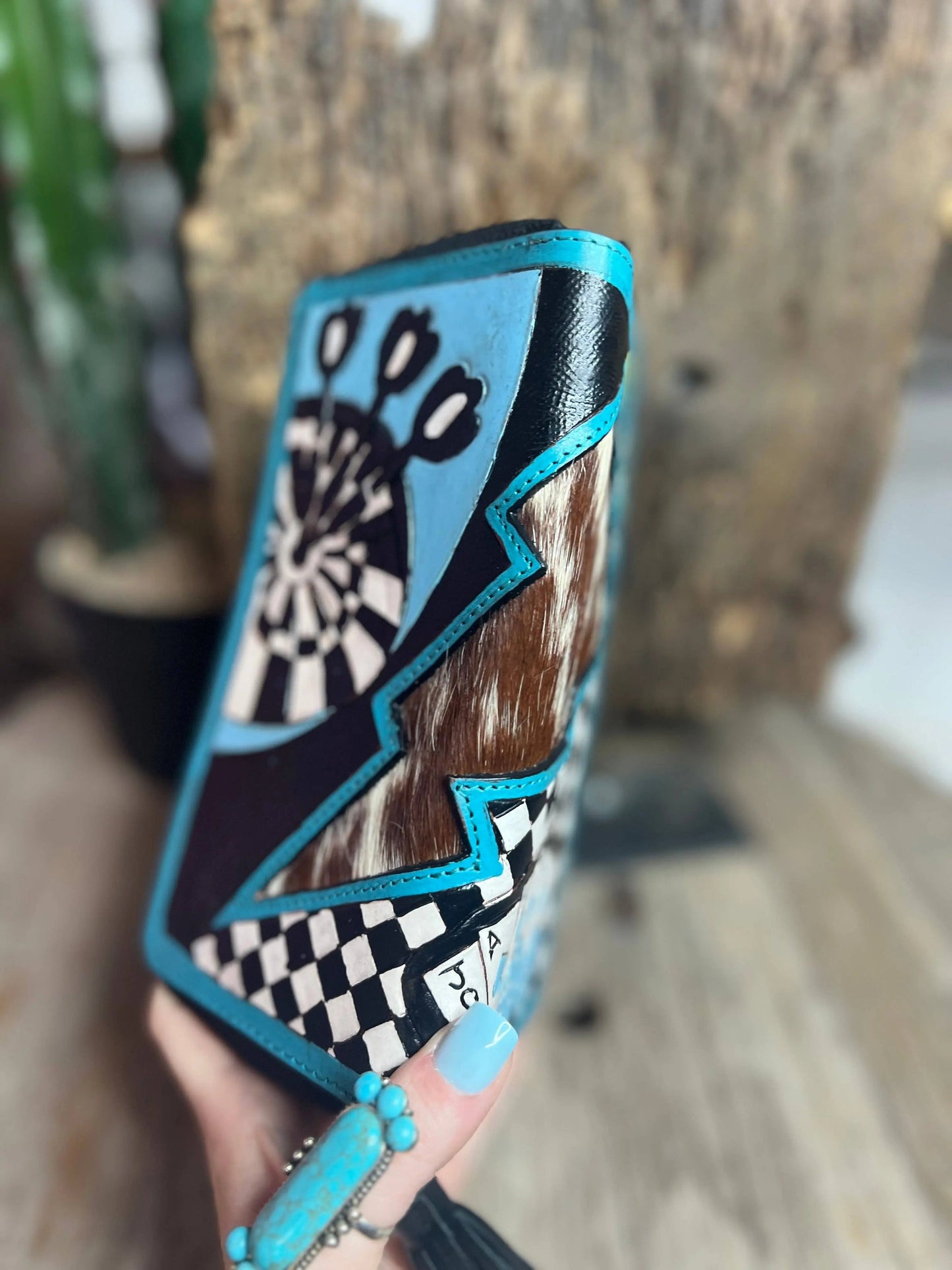 Turquoise Rocker Electric Rodeo Large Zippered Wallet