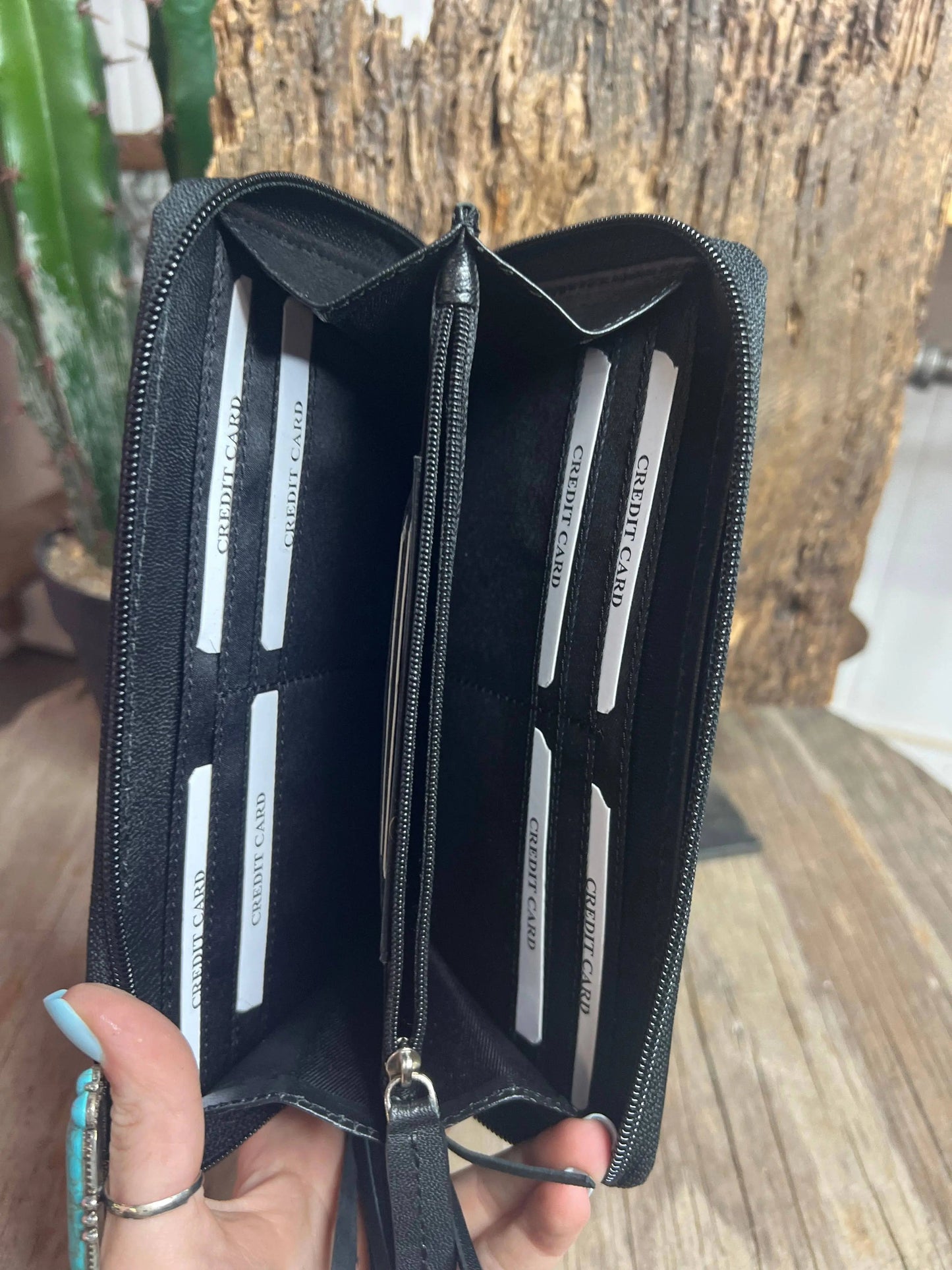 Turquoise Rocker Electric Rodeo Large Zippered Wallet