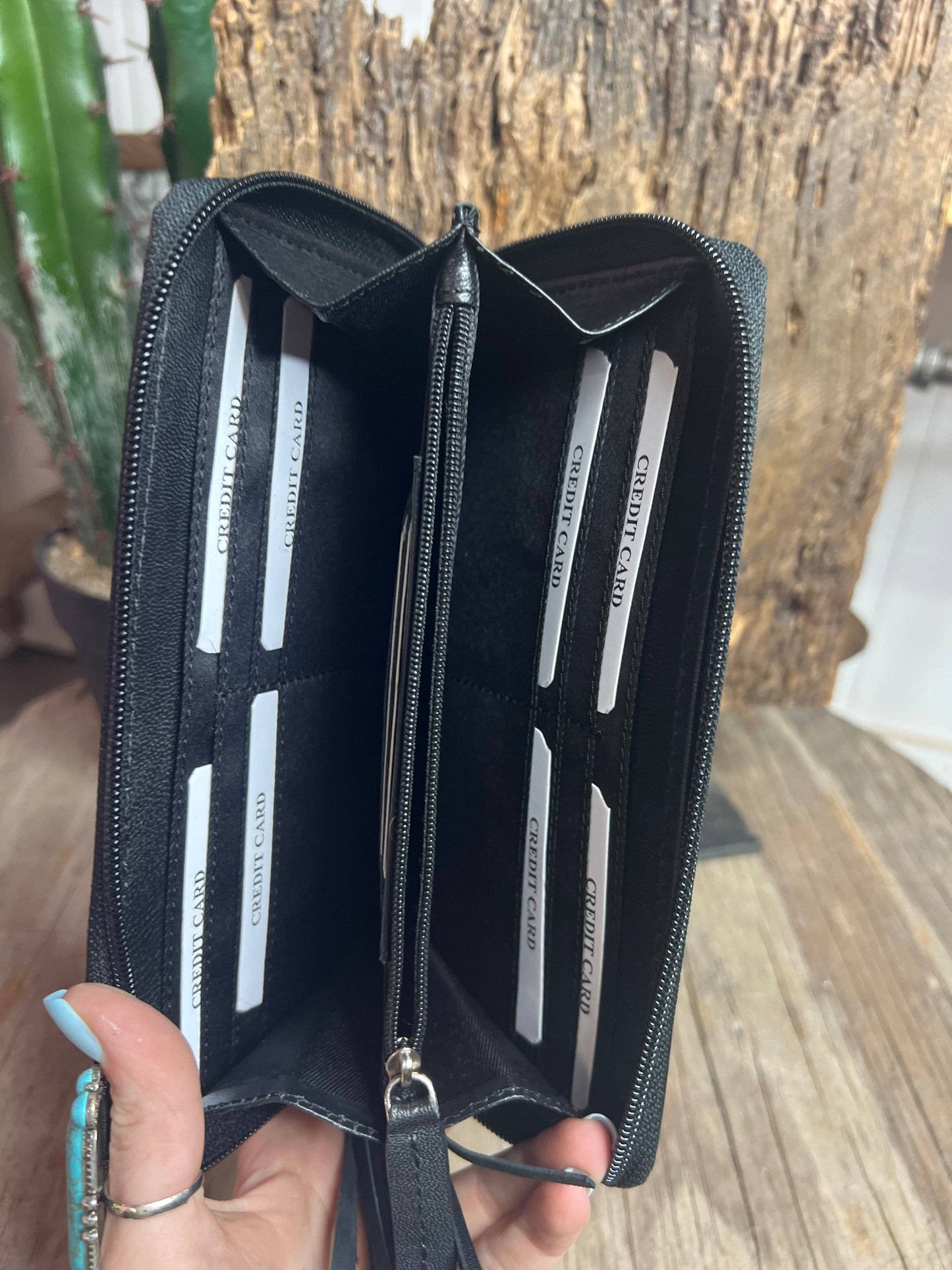Turquoise Rocker Electric Rodeo Large Zippered Wallet