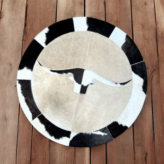 Longhorn cowhide patchwork rug 3x3’