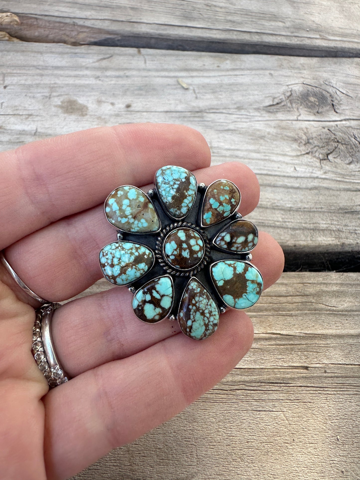 Beautiful Handmade Number 8 Turquoise And Sterling Silver Adjustable  Ring