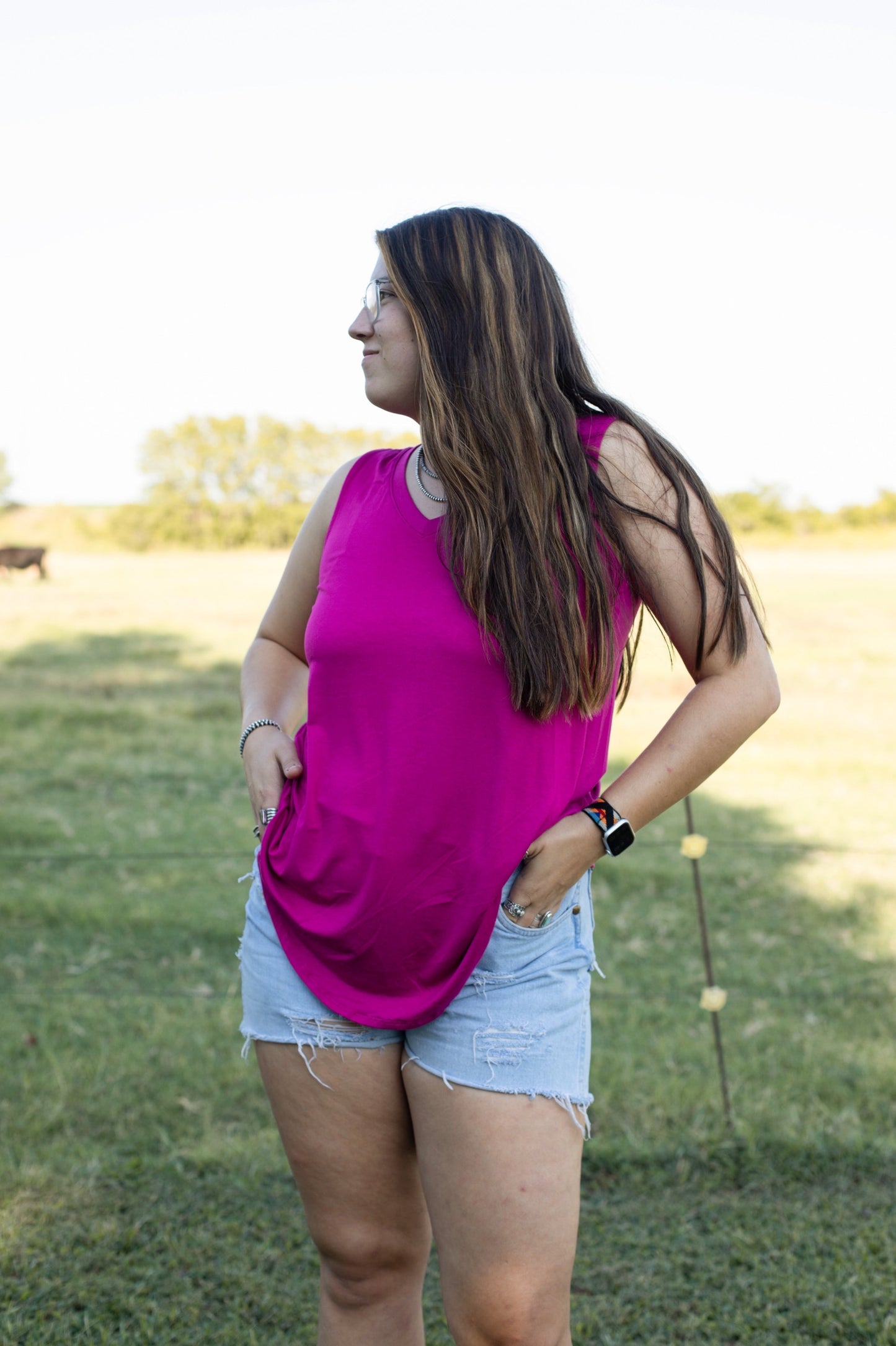 Magenta - V-Neck Tank Top