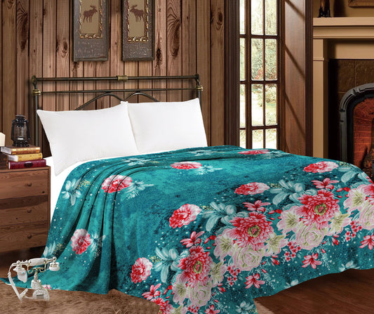 Turquoise Floral - MIA King Throw Blanket