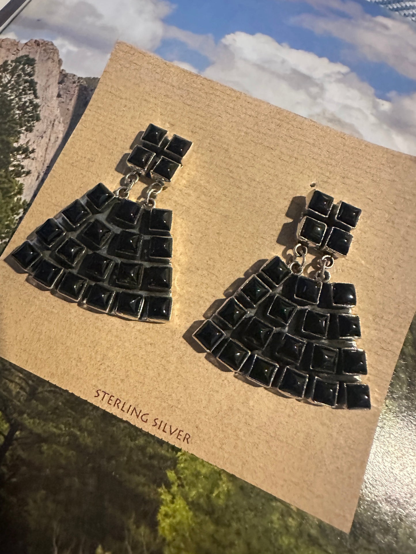 Beautiful Handmade Onyx Post Dangle Earrings By Dan Dodson