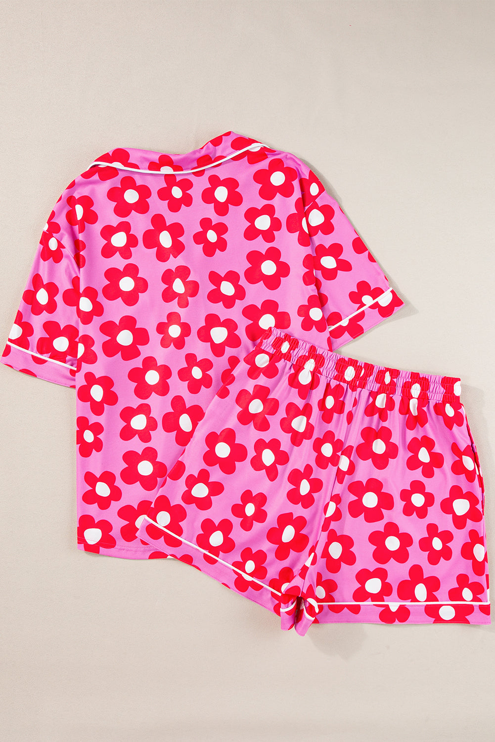 Luxury Flower Print Buttoned Shirt And Drawstring Waist Pajama Set