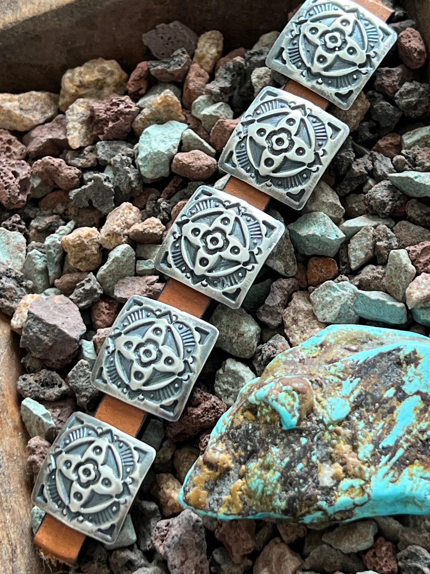 Sterling Silver Concho Slide, 4 Directions