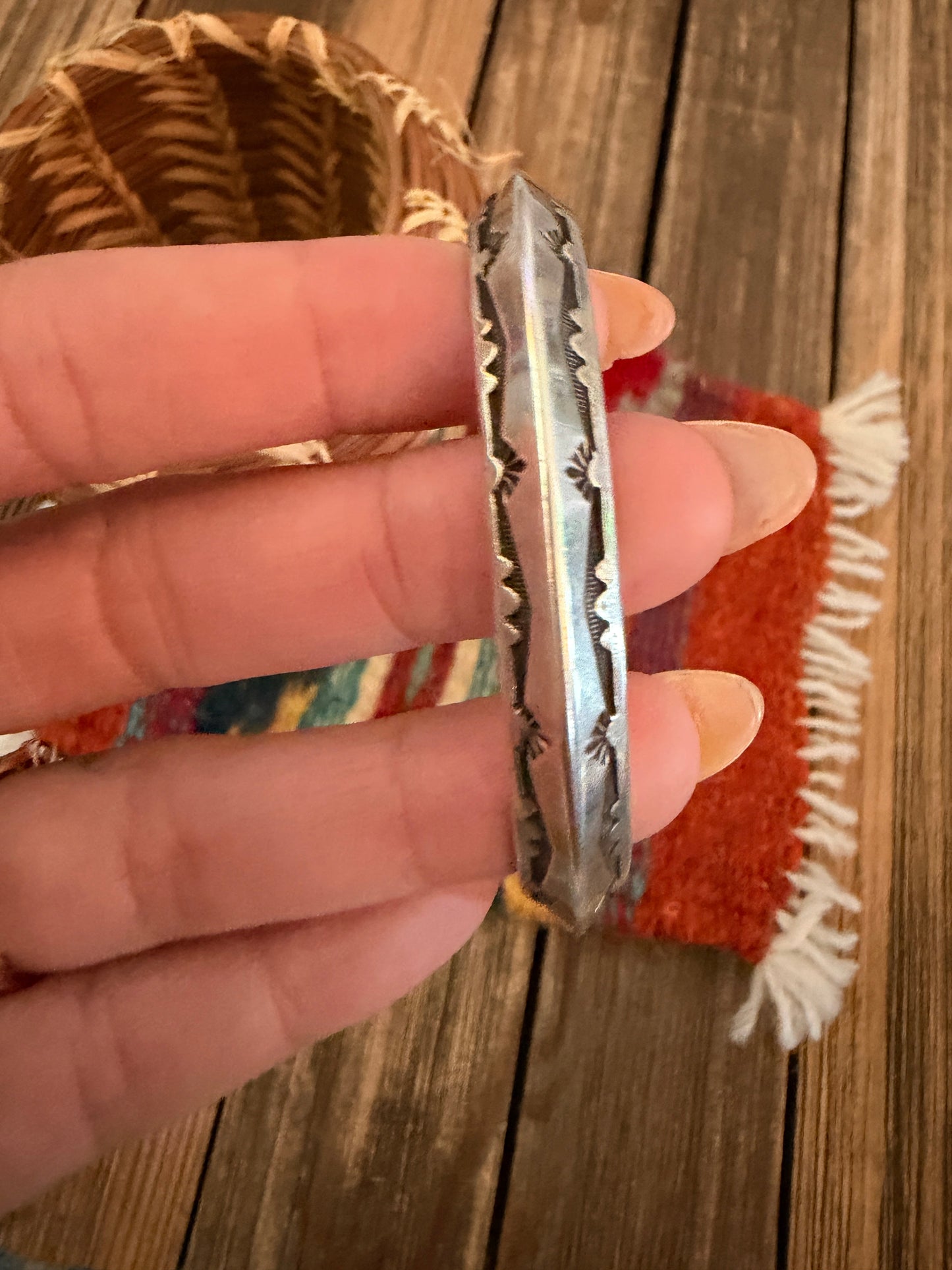 Hand Stamped Sterling Silver Cuff Bracelet by Leonard Paquin
