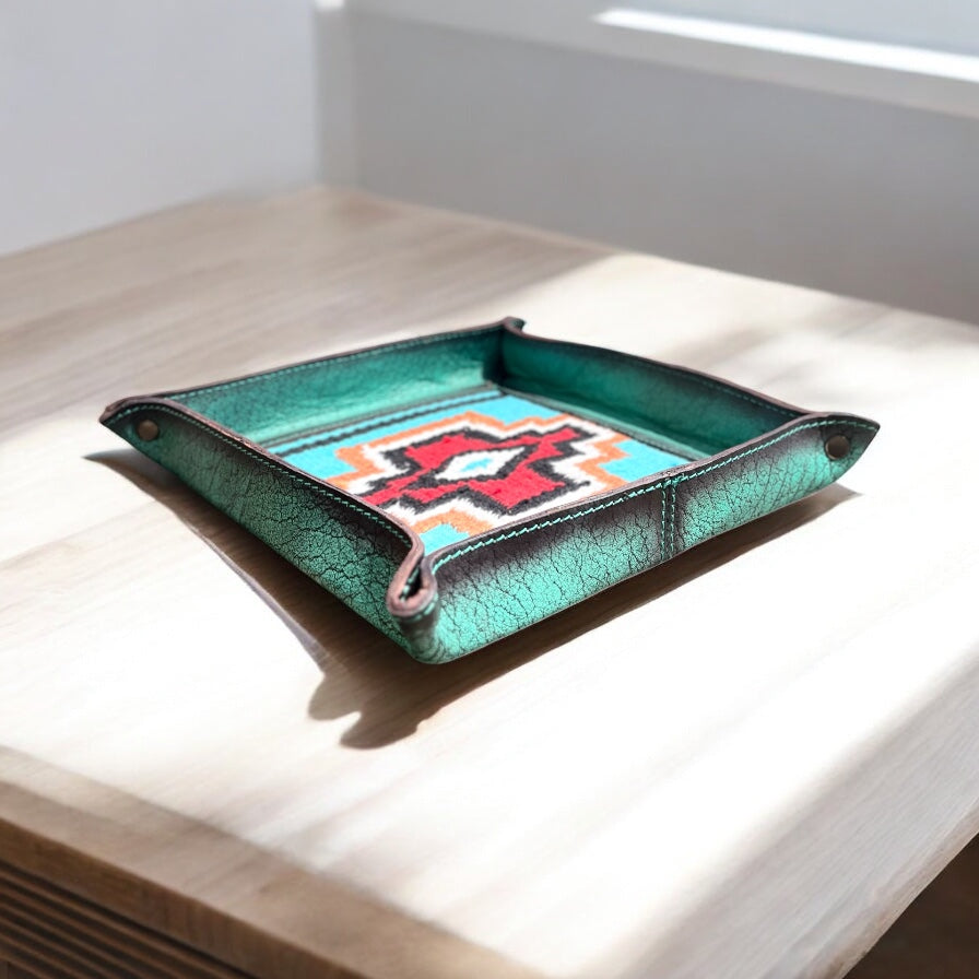 Square turquoise Aztec tray