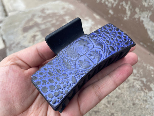 Purple Tooled Leather  Hair Claw Clips 3”