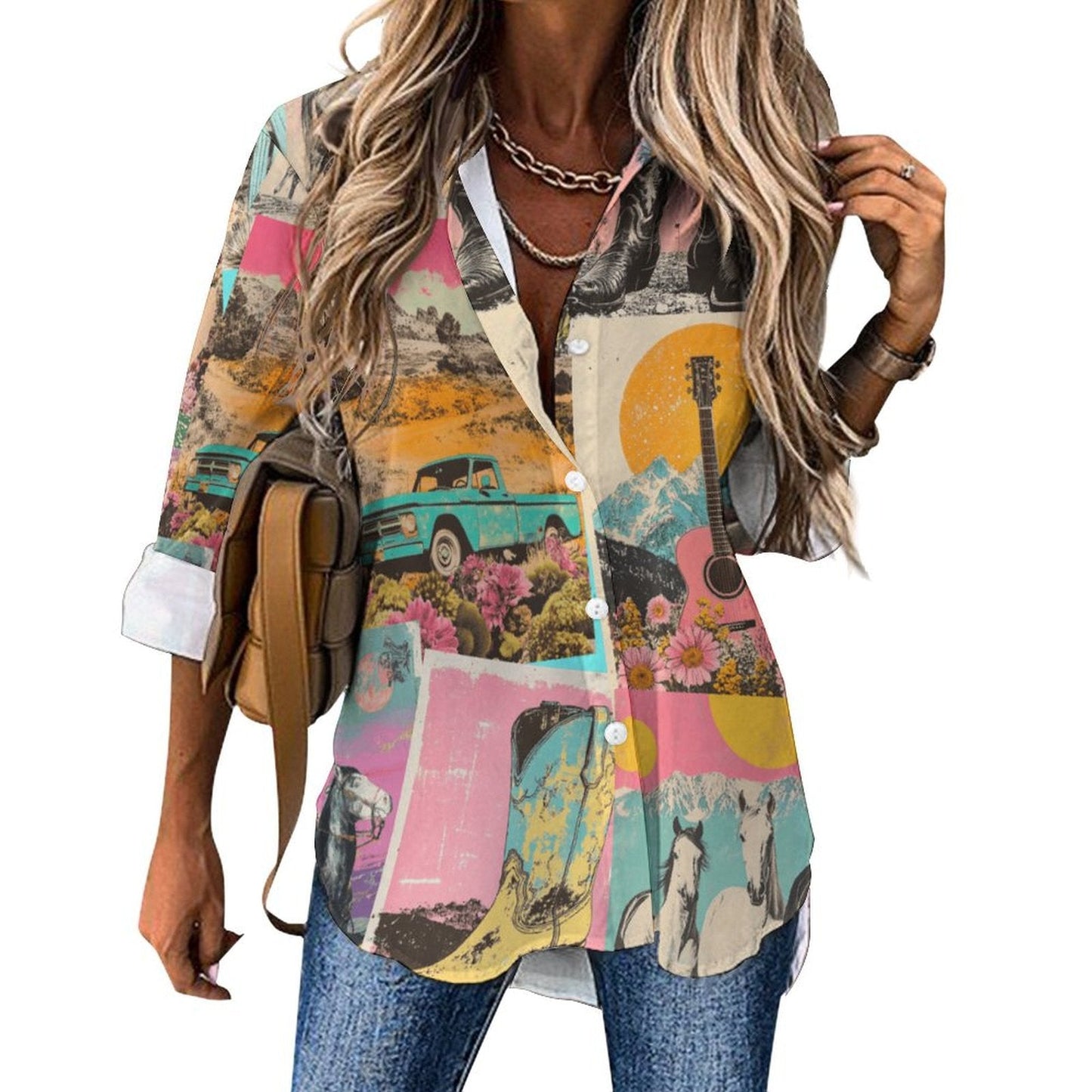 Baha Ranch Dreamgirl Retro Pop Western Vintage Button Up Shirt