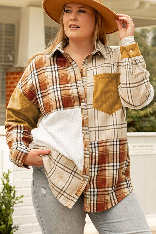 Golden apricot plaid shacket plus size