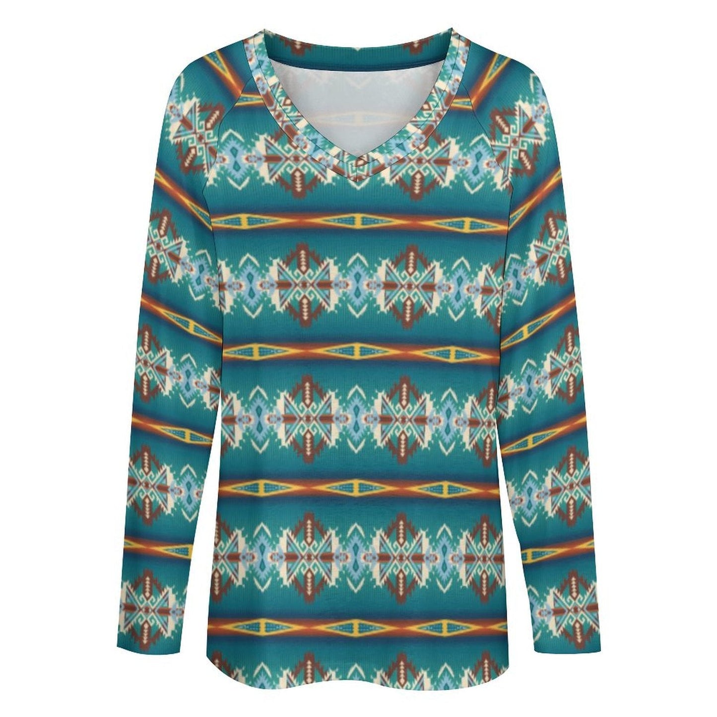 Baha Ranch Teal Aztec Long Sleeve Top
