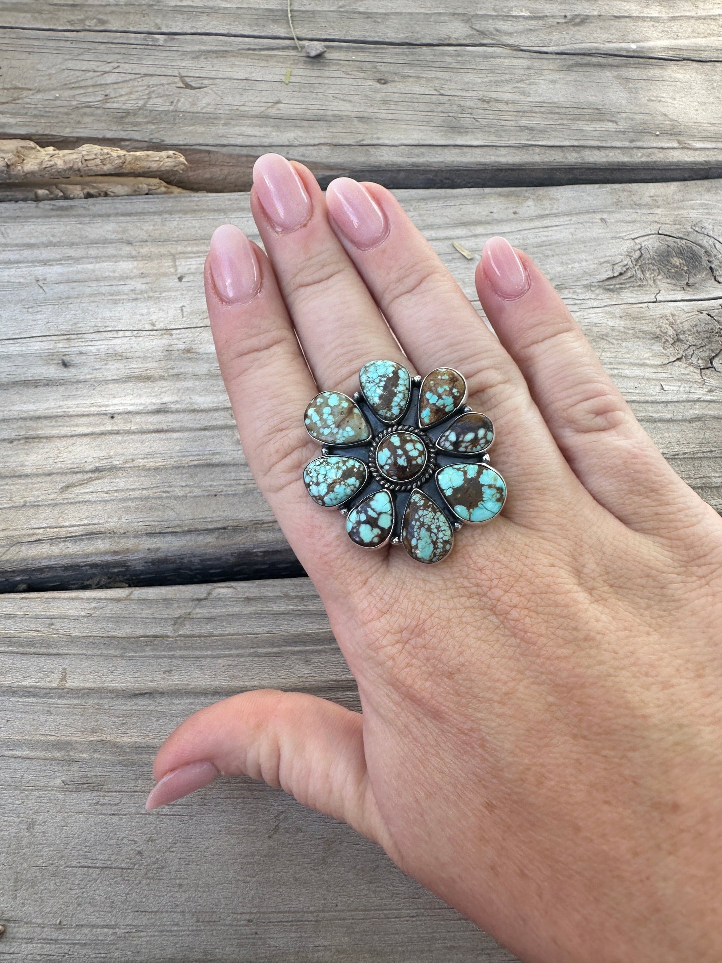 Beautiful Handmade Number 8 Turquoise And Sterling Silver Adjustable  Ring