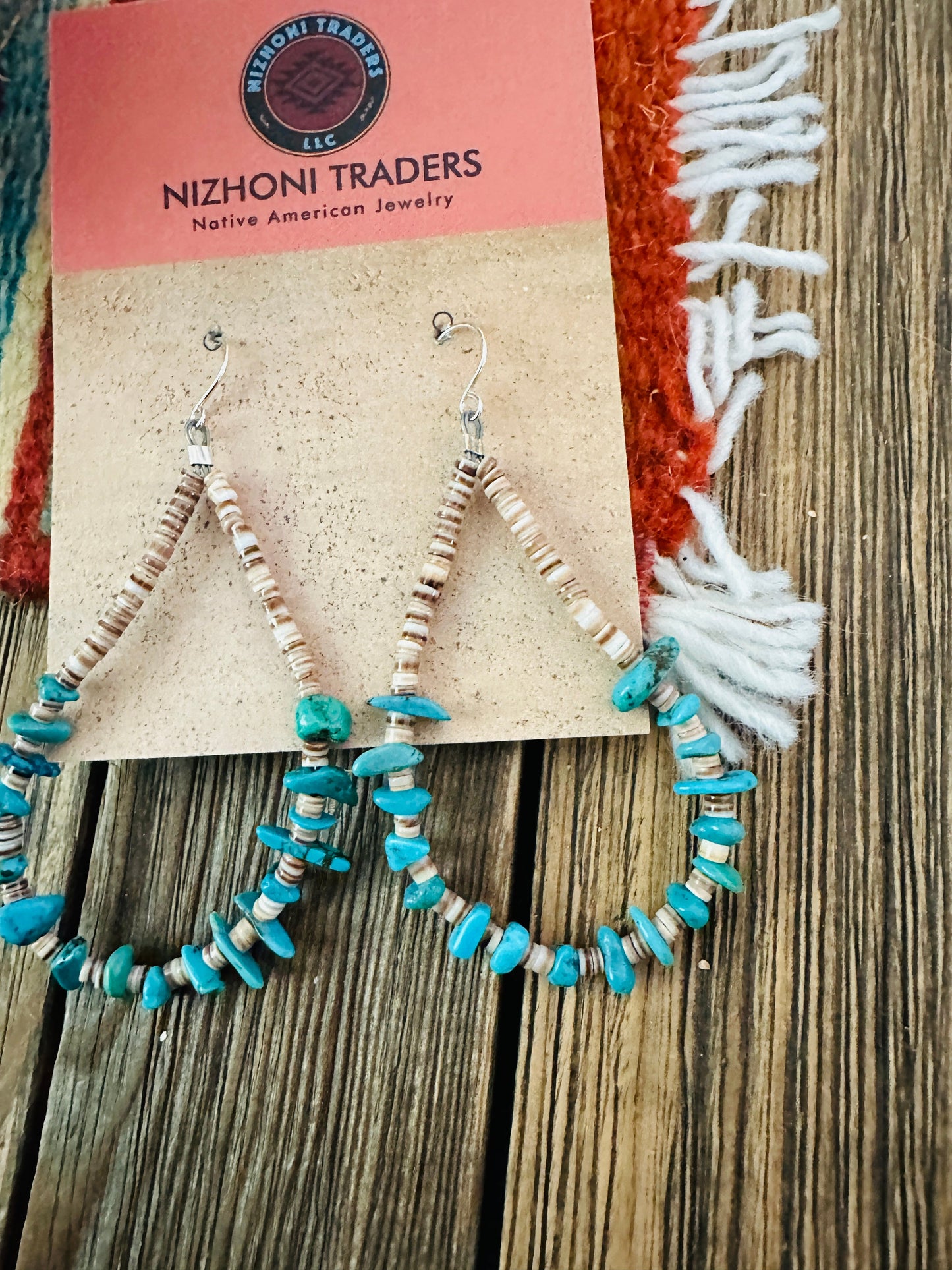Handcrafted Heishi & Turquoise Beaded Dangle Hoop Earrings